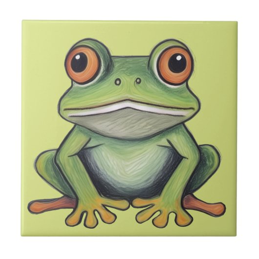 色鉛筆画のカエル タイル (正面)