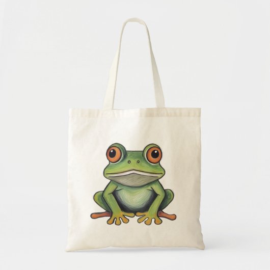 色鉛筆画のカエル トートバッグ (正面)