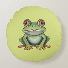 色鉛筆画のカエル ラウンドクッション