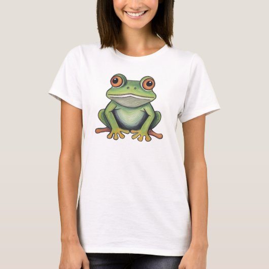 色鉛筆画のカエル Tシャツ (正面)