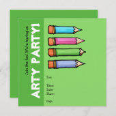 色鉛筆緑パーティの招待状 招待状 (正面/裏面)