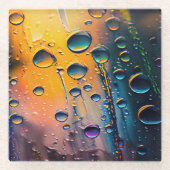 色雨の背カラフル景 ガラスコースター (正面)