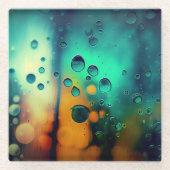 色雨の背カラフル景 ガラスコースター (正面)