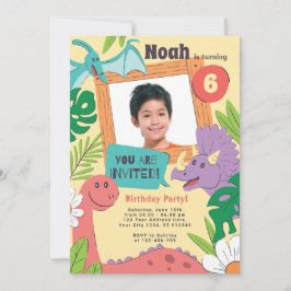色鮮やかで可愛い恐竜の誕生日パーティーの招待状 シーズンカード
