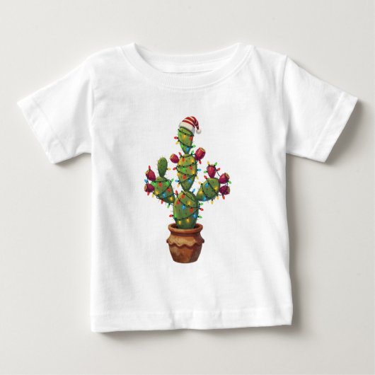 色鮮やかなクリスマスのウチワサボテン ベビーTシャツ (正面)