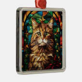 色鮮やかなステンドグラスのクリスマス猫顔 メタルオーナメント (右)