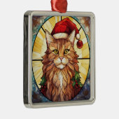 色鮮やかなステンドグラスのクリスマス猫顔 メタルオーナメント (右)