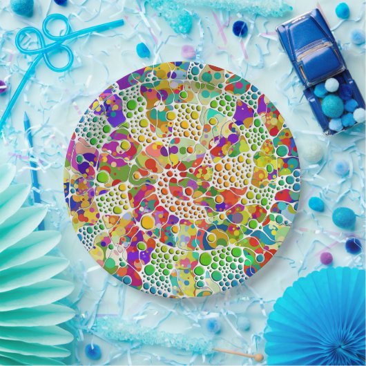 色鮮やかなドットらせん状絵画ハンド2 ペーパープレート (パーティー)