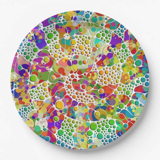 色鮮やかなドットらせん状絵画ハンド2 ペーパープレート (正面)