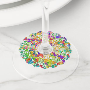 色鮮やかなドットらせん状絵画ハンド2 ワイングラスタグ
