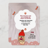 色鮮やかな可愛い図解入りの、写真付きの犬誕生日 招待状 (正面/裏面)