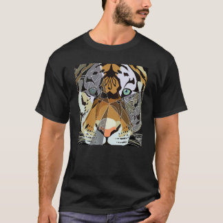 色鮮やかな幾何学模様の大きなトラ Tシャツ