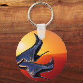 色鮮やかな日没の背景を持つブートアート キーホルダー (正面)