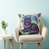 色鮮やかな背景の黒猫 クッション (椅子)