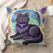 色鮮やかな背景の黒猫 クッション (ブランケット)