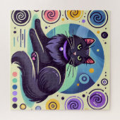 色鮮やかな背景の黒猫 ジグソーパズル (横)