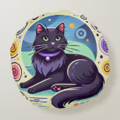 色鮮やかな背景の黒猫 ラウンドクッション (裏面)