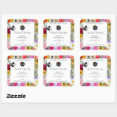 色鮮やかな花フレーム白い製品ラベルロゴ スクエアシール (シート)