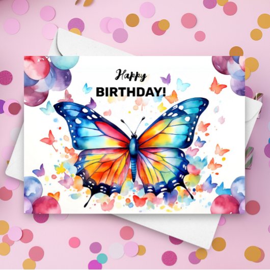 色鮮やかな風船の誕生日を迎える蝶 カード