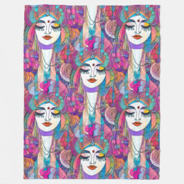 色鮮やかなART of顔 – シームレスパターン2 フリースブランケット