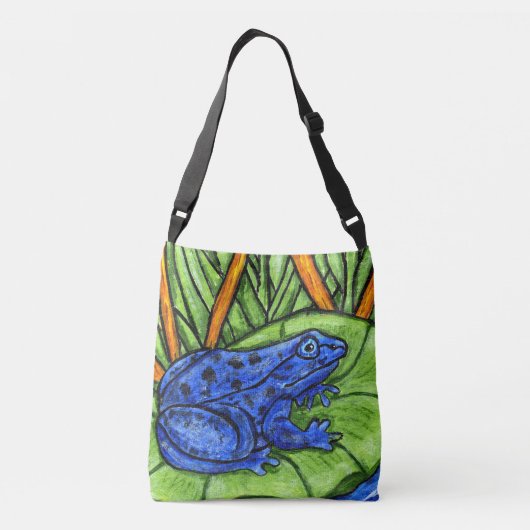 色鮮やかの絵画青いカエルのユリ クロスボディバッグ (裏面)