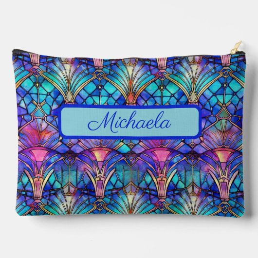 色鮮やか付きステンドガパーソナライズされたラス アクセサリーポーチ (裏面)