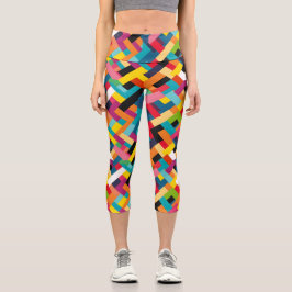 色鮮やか籠織りパターン カプリレギンス