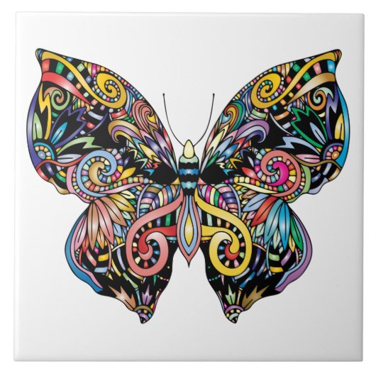 色鮮やか蝶スケッチ タイル (正面)