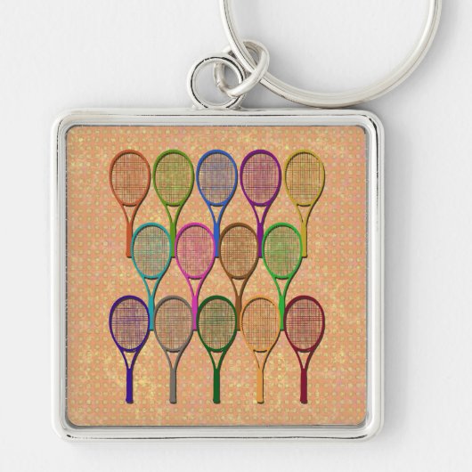 色Keychainのテニスラケット キーホルダー (正面)