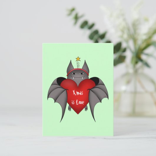 艶かしくおもしろいなゴシック様式クリスマスのこうもりのクリスマスは愛です シーズンポストカード (スタンド正面)