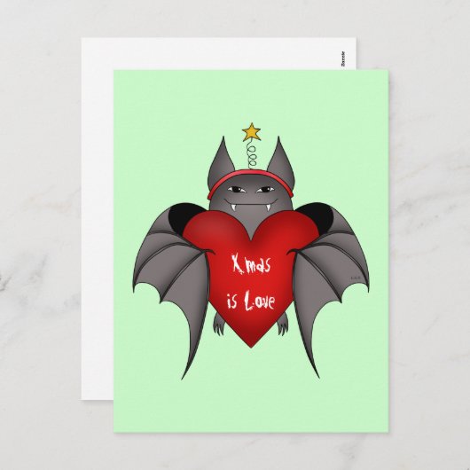 艶かしくおもしろいなゴシック様式クリスマスのこうもりのクリスマスは愛です シーズンポストカード (正面/裏面)