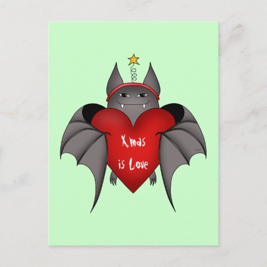 艶かしくおもしろいなゴシック様式クリスマスのこうもりのクリスマスは愛です シーズンポストカード (正面)