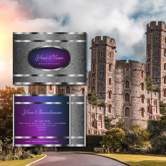 艶やかな銀色のヘビ模様と紫のグラデーション 名刺