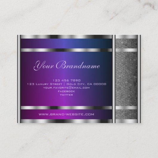 艶やかな銀色のヘビ模様と紫のグラデーション 名刺 (裏面)