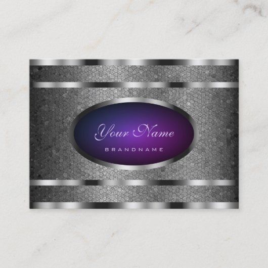 艶やかな銀色のヘビ模様と紫のグラデーション 名刺 (正面)