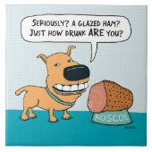 艶をかけられたハムが付いているおもしろい犬 タイル (正面)