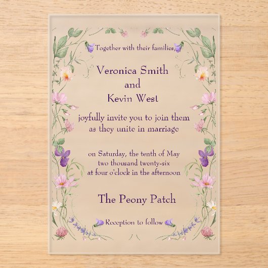 艶消しワイルドフラワーアクリル結婚式招待状 アクリル招待状 (正面)