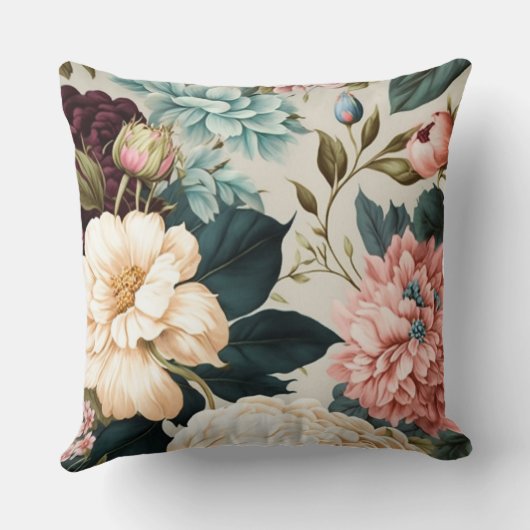 芍薬とガーデニアのシームレスな花柄パターン クッション (裏面)