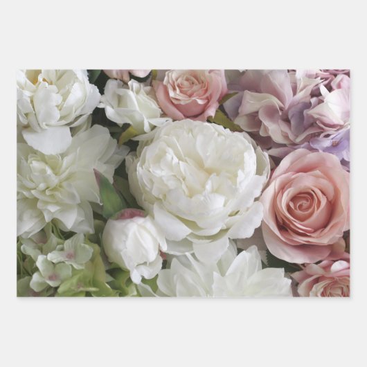 芍薬とバラの花のギフト包装紙、3枚セット ラッピングペーパーシート (正面3)