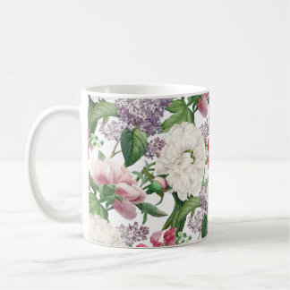 芍薬とライラックの花の庭 水彩画柄 コーヒーマグカップ