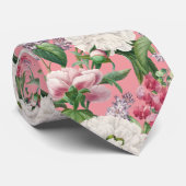 芍薬とライラックの花の庭 水彩画柄 ネクタイ (ロール)