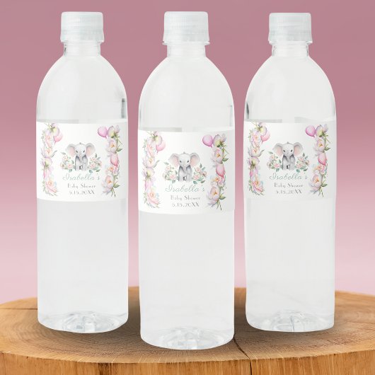 芍薬と風船の赤ちゃん象のサンキュー ペットボトルラベル