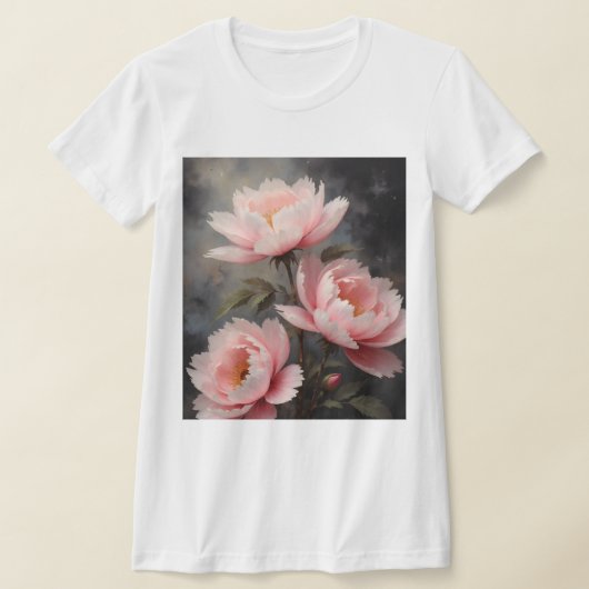 芍薬のフラワーアート Tシャツ (レイダウン)