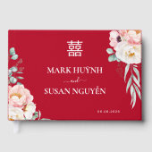 芍薬の伝統的な中華結婚式（赤） ゲストブック (正面)