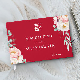 芍薬の伝統的な中華結婚式（赤） ゲストブック