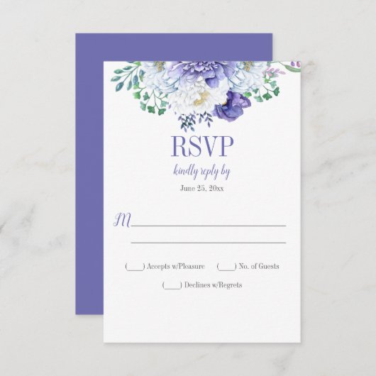 芍薬の情熱的な紫の背景縦型招待状 出欠カード (正面/裏面)