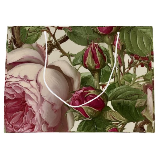 芍薬の植物画フラワーデザイン ラージペーパーバッグ (正面)