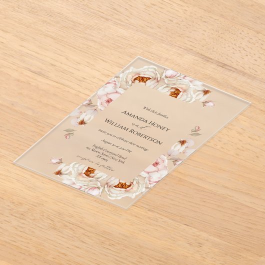 芍薬の花が咲く アクリル結婚式招待状 アクリル招待状 (レイダウン)