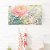 芍薬の花と子猫のバナー 横断幕 (インサイチュ)