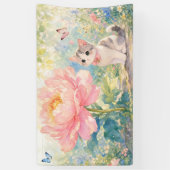 芍薬の花と子猫のバナー 横断幕 (縦)
